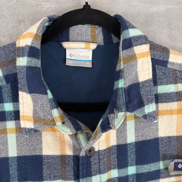 Columbia PFG Flannel Shirt Shacket Jacket Men XL Fleece Lined Plaid Blue Outdoor - Picture 4 of 16